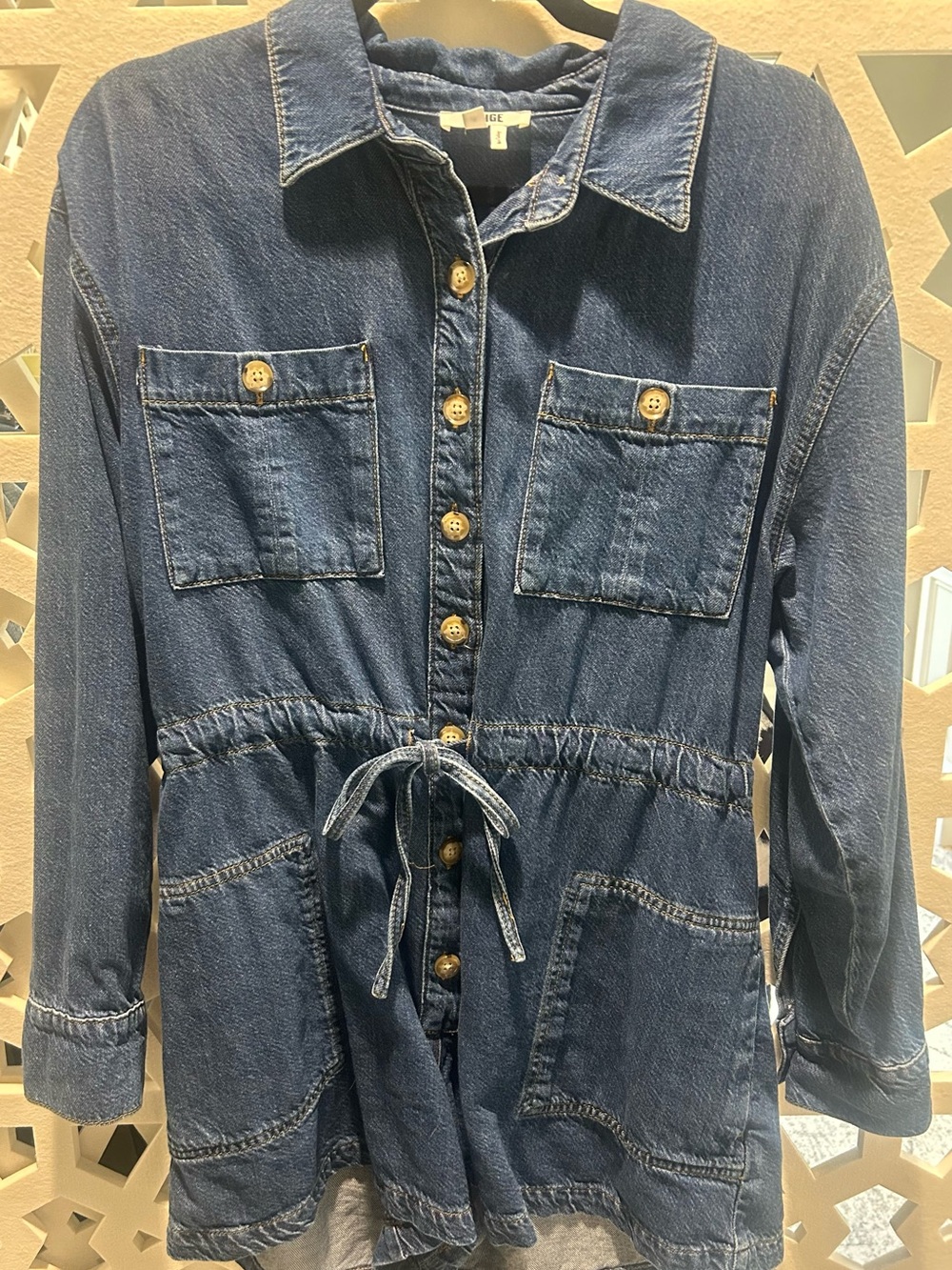 PAIGE Dark Blue Denim Utility Jumpsuit Romper
